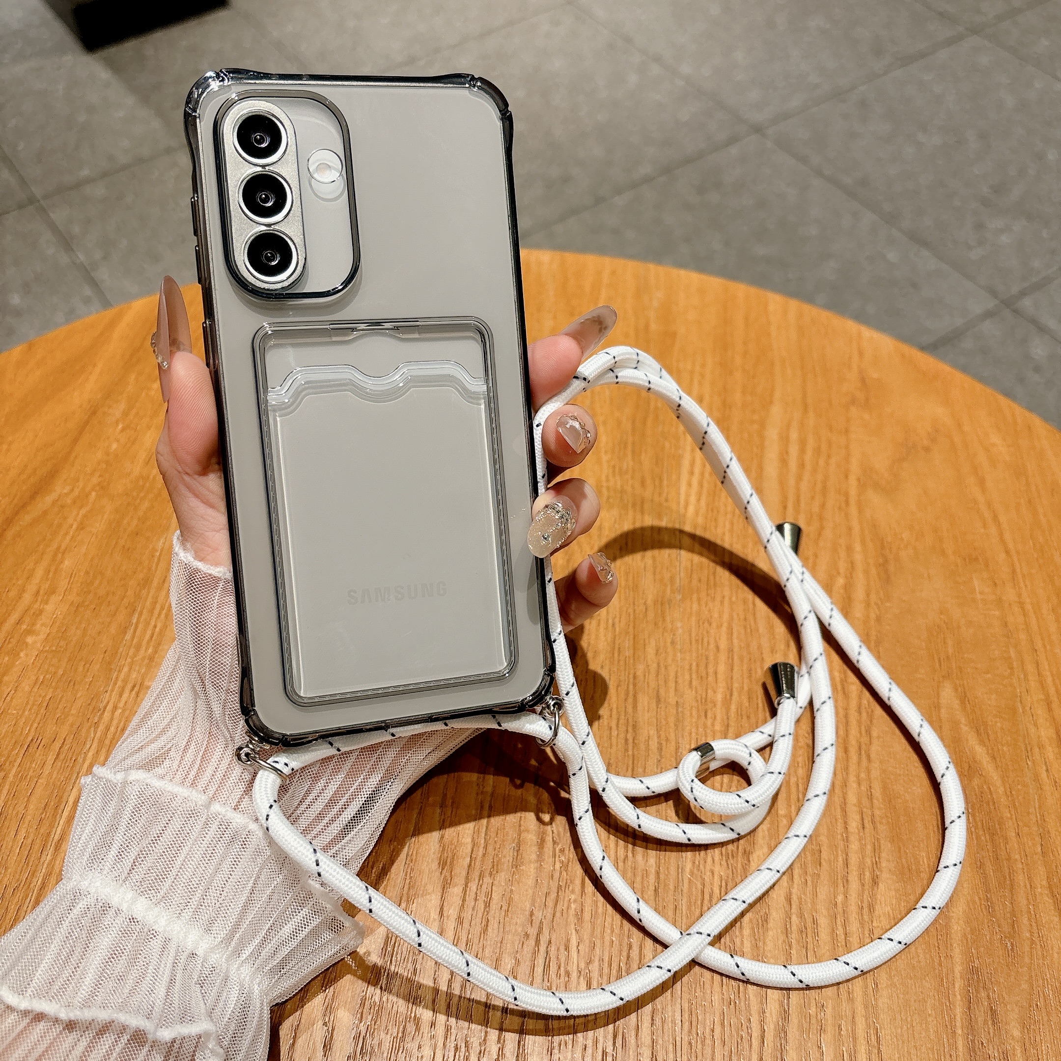 Phone Cases With Straps - Light Gray Crossbody Strap Card Wallet