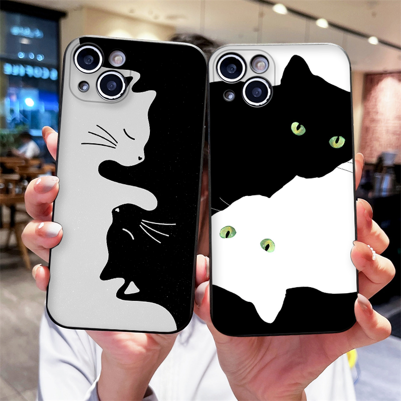 Phone Cases For Motorola - Cartoon Black White Cat Lovers Couple
