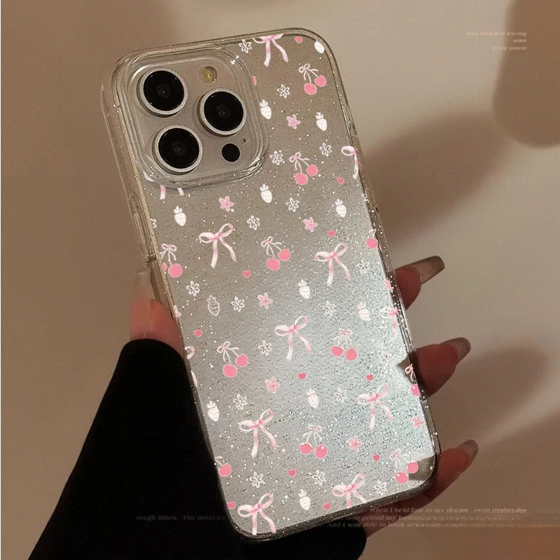 Pink Cherry Small Bow Cute Gli - огляд і ціна Phone Cases Cherry